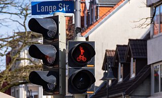 Statt der herkömmlichen Figur zeigt die Fußgängerampel im Rosental nun den Hermann mit erhobenem Schwert. Insgesamt 12 Anlagen in der Innenstadt sollen in den kommenden Wochen umgerüstet werden. - Raphael Bartling