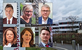 Wer zieht hier im Herbst als Chef im Kreishaus ein? Es bewerben sich: (oben, von links) Andreas Epp (Aufbruch C), Heike Görder (unabhängig), Meinolf Haase (CDU) sowie (unten, von links) Ilka Kottmann (SPD), Dr. Inga Loke (Die Grünen) und Paul Kuhlemann (Die Partei). - Archivfoto: Carolin Brokmann-Förster/Montage: Anja Friebe