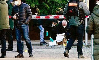 Polizeibeamte sichern Spuren am Gelände des Botanischen Gartens der Heidelberger Universität. Hier ist es zuvor zu einem Amoklauf gekommen. - Foto: Uwe Anspach/dpa
