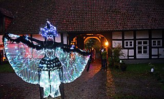Der Walking Act vor dem Schloss Reelkirchen strahlt in bunten Farben. - Nicole Ellerbrake Der Walking Act vor dem Schloss Reelkirchen strahlt in bunten Farben. - Nicole Ellerbrake