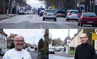 Der bevorstehende Umbau beschäftigt die Anwohner der Lemgoer Straße. Klaus Stein (links) ist gespannt, wie sich der geplante Kreisverkehr an der Feldstraße auf den Verkehrsfluss auswirkt. Manfred Kelbch beschäftigt die Parkplatzsituation für seine Kunden. - Raphael Bartling Der bevorstehende Umbau beschäftigt die Anwohner der Lemgoer Straße. Klaus Stein (links) ist gespannt, wie sich der geplante Kreisverkehr an der Feldstraße auf den Verkehrsfluss auswirkt. Manfred Kelbch beschäftigt die Parkplatzsituation für seine Kunden. - Raphael Bartling