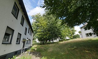 Wesentlich ordentlicher ist es in der Siedlung Am Dören geworden. Das Gras müsste mal wieder gemäht werden - eine Aufgabe für den neuen Verwalter. - Jost Wolf