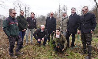 NRW-Landwirtschafts- und Verbraucherschutzministerin Silke Gorißen (vorne) hat sich über den Zustand der Wälder in der Region informiert. Mit dabei im Lemgoer Wald waren Förster Thomas Fritzemeier (von links), Johanna Dreps-Kahl (Forstconsulting Dreps), Lena Arens (Forstbetriebsleitung Stadt Warstein), Cajus Caesar, Landesverbandsvorsteher Jörg Düning-Gast, Susanne Hoffmann (stellvertretende Leiterin der Forstabteilung des Landesverbandes), Dr. Ralf Petercord (NRW-Landwirtschaftsministerium) und Jan-Otto Hake (Leiter der Forstabteilung des Landesverbandes). - Michaela Weiße