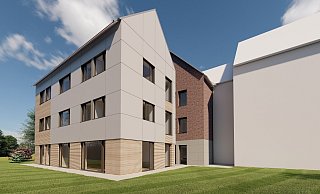 Der geplante Anbau ans Dörentruper Rathaus kommt in zeitgemäßem Holz-Design daher. Hier soll das Regionalbüro Dörentrup des Kreisjugendamtes Räume einziehen. - brandarchitekten.de