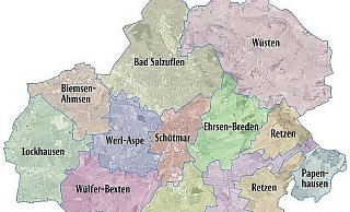 Diese Grafik zeigt Lage und Größe der zwölf Bad Salzufler Ortsteile. Nicht jeder hat allerdings einen „eigenen“ Ortsausschuss. - LZ-Archiv Diese Grafik zeigt Lage und Größe der zwölf Bad Salzufler Ortsteile. Nicht jeder hat allerdings einen „eigenen“ Ortsausschuss. - LZ-Archiv