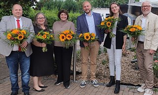 Vorstand mit Landespolitikerin: (von links) Lars Bork, Andrea Speckbrock, Ellen Stock, Matthias Kaiser, Lena Obermann und Heinz Grützmacher. - SPD