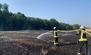 Einsatz in Ehrsen: So wie hier am Mittwochabend im Bad Salzufler Ortsteil, mussten die lippischen Wehren in den vergangenen Tagen häufig ausrücken, um Brände auf Feldern zu löschen. - Feuerwehr/Daniel Hobein
