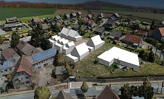 Dieser Entwurf des Büros Alberts Architekten zeigt eine Möglichkeit, das Areal an der Ecke B 66/Hellweg zu gestalten. Zur Straße hin (rechts) ist ein Multifunktionsgebäude zu sehen. Auf dem Areal finden sich dann an einer Seite Einfamilienhäuser sowie Mehrfamilienhäuser, die den Charakter von Einfamilienhäusern haben und die kleinere Wohnungen bieten, sowie "Minimalhäuser" für "Starter-Haushalte". - Gemeinde Dörentrup Dieser Entwurf des Büros Alberts Architekten zeigt eine Möglichkeit, das Areal an der Ecke B 66/Hellweg zu gestalten. Zur Straße hin (rechts) ist ein Multifunktionsgebäude zu sehen. Auf dem Areal finden sich dann an einer Seite Einfamilienhäuser sowie Mehrfamilienhäuser, die den Charakter von Einfamilienhäusern haben und die kleinere Wohnungen bieten, sowie "Minimalhäuser" für "Starter-Haushalte". - Gemeinde Dörentrup