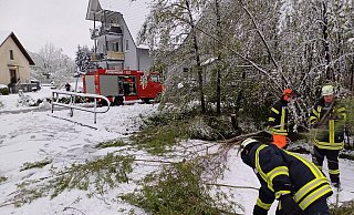 Die Feuerwehr Horn-Bad Meinberg hatte wegen des plötzlichen Schneefalls alle Hände voll zu tun. - Feuerwehr Horn-Bad Meinberg