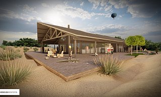 So soll das neue Selbstbedienungsrestaurant am Schiedersee aussehen. Die Bodenplatte ist bereits gegossen. - Entwurf: Planungsbüro Krekeler