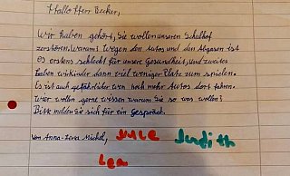 Diesen Brief soll die sieben Jahre alte Jule Michel formuliert haben. - Knut Dinter Diesen Brief soll die sieben Jahre alte Jule Michel formuliert haben. - Knut Dinter