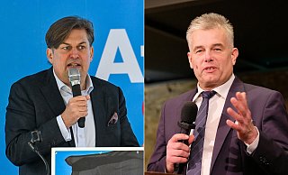 Maximilian Krah (links) und Thomas Röckemann sollten zusammen in Lemgo auftreten. - picture alliance / nordphoto GmbH