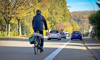 Die Friedrich-Ebert-Straße gilt als Hauptachse für den Detmolder Radverkehr. Die Mehrzweckstreifen an den Straßenrändern sind allerdings als Radwege zu schmal, daher sollen nun echte Fahrradwege markiert werden. - Raphael Bartling Die Friedrich-Ebert-Straße gilt als Hauptachse für den Detmolder Radverkehr. Die Mehrzweckstreifen an den Straßenrändern sind allerdings als Radwege zu schmal, daher sollen nun echte Fahrradwege markiert werden. - Raphael Bartling