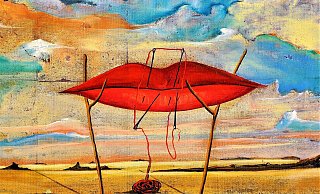 Huertez, "Roter Mund in Landschaft" (1965) , Öl auf Leinwand, ist unter anderem in Schieder-Schwalenberg zu sehen. - Sundermann fine Art Huertez, "Roter Mund in Landschaft" (1965) , Öl auf Leinwand, ist unter anderem in Schieder-Schwalenberg zu sehen. - Sundermann fine Art