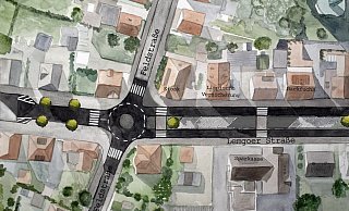 Zwischen Feldstraße und Georgstraße sollen Kreisverkehre und Parkbuchten in der Mitte der Straße entstehen. - Grafik: Stadt Detmold/Laureen Dawid