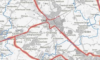 Die Lärmkarte zeigt, dass die Lärmbelastung an den Bundesstraßen B 66 und B 239 besonders hoch ist. - Grafik: Stadt Lage Die Lärmkarte zeigt, dass die Lärmbelastung an den Bundesstraßen B 66 und B 239 besonders hoch ist. - Grafik: Stadt Lage