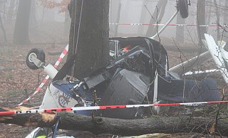 Wrack des Ultraleichtflugzeugs im Wald bei Linderhofe. - Jens Rademacher (Archiv) Wrack des Ultraleichtflugzeugs im Wald bei Linderhofe. - Jens Rademacher (Archiv)