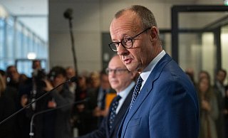 07.11.2024, Berlin: Friedrich Merz (CDU), CDU-Bundesvorsitzender und Unionsfraktionsvorsitzender, spricht auf einer Pressekonferenz im Bundestag nach dem Bruch der Ampel-Koalition". Foto: Christophe Gateau/dpa +++ dpa-Bildfunk +++ - Christophe Gateau/dpa