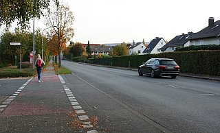 Der Detmolder Weg ist gespickt von zahlreichen Ausfahrten und Einmündungen. Deshalb will die Stadt die Radfahrer dort eigentlich lieber auf einen Schutzstreifen auf der Straße schicken. Das soll sicherer sein. - Kirsten Fuhrmann