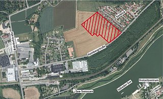 Die rot-schraffierte Fläche zeigt, wo das Baugebiet Seeblick II entstehen soll. - Grafik: TIM-Online NRW/Günther Langmann