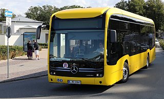 Gelbe Elektrobusse vom Typ Mercedes eCitaro sind bereits in Warnemünde unterwegs. Mit einer anderen Lackierung werden Busse dieses Modells im kommenden Jahr auch auf lippischen Straßen fahren. - picture alliance/dpa/dpa-Zentralbild Gelbe Elektrobusse vom Typ Mercedes eCitaro sind bereits in Warnemünde unterwegs. Mit einer anderen Lackierung werden Busse dieses Modells im kommenden Jahr auch auf lippischen Straßen fahren. - picture alliance/dpa/dpa-Zentralbild