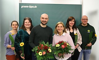 Gr&uuml;ne w&auml;hlen Vorstand und ehren Mitglieder: (von links) Nadine Schulte, Kristin Koch, Nik Riesmeier, Wiebke Kopsieker, Sandra Albert, Oliver Kaiser. - Die Gr&uuml;nen