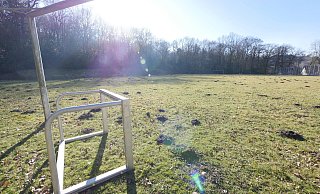 Der Sportplatz in Holzhausen-Externsteine wird aktuell nicht genutzt. Das sieht man dem Gelände an. Die Schützen würden hier gerne Bogenschießen üben. Der Wall im Hintergrund wäre ein natürlicher Pfeilfang. - Jost Wolf Der Sportplatz in Holzhausen-Externsteine wird aktuell nicht genutzt. Das sieht man dem Gelände an. Die Schützen würden hier gerne Bogenschießen üben. Der Wall im Hintergrund wäre ein natürlicher Pfeilfang. - Jost Wolf
