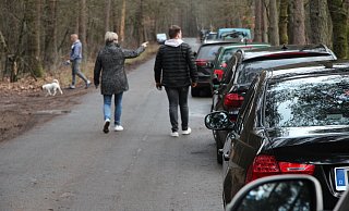 In langer Reihe parken die Autos von Hundebesitzern und Erholungssuchenden nahe der Aussichtsplattform am Dünenpfad. - Dieter Asbrock In langer Reihe parken die Autos von Hundebesitzern und Erholungssuchenden nahe der Aussichtsplattform am Dünenpfad. - Dieter Asbrock