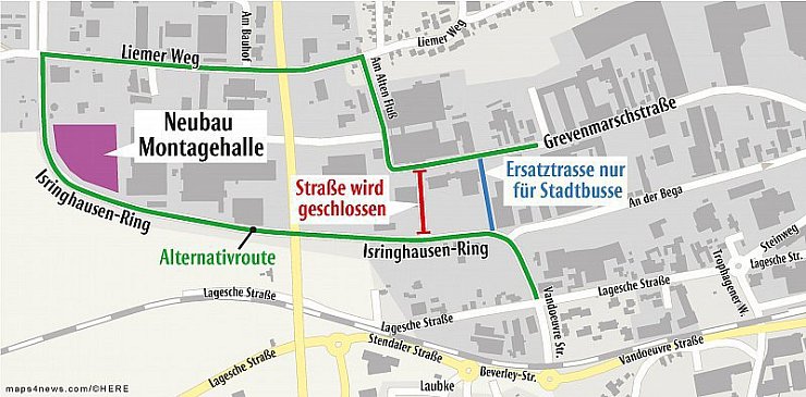 So soll der Verkehr am Isringhausen-Ring künftig fließen. - © maps4news.com/LZ