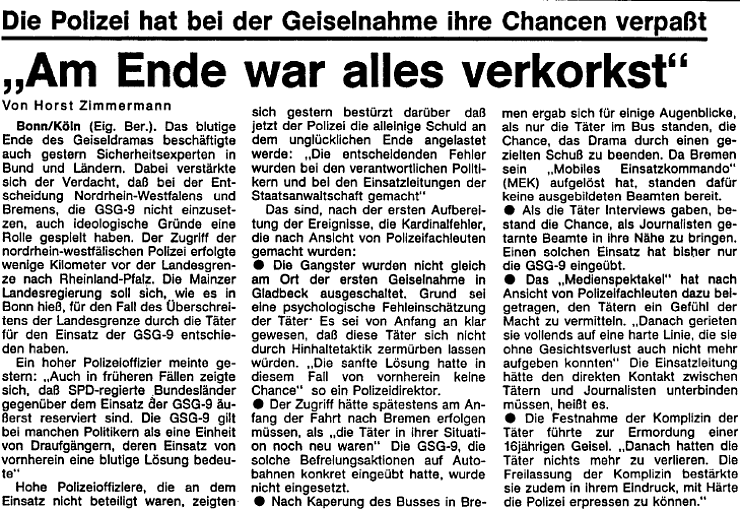 So berichtete die LZ am 20. August 1988 nach dem Geiseldrama. - &copy; Aus der LZ