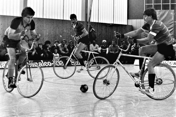 Rasantes Spiel: Thomas und Andreas Steinmeier vom RSV Tempo Lieme beherrschten Radball meisterhaft. - © Jörg Hagemann