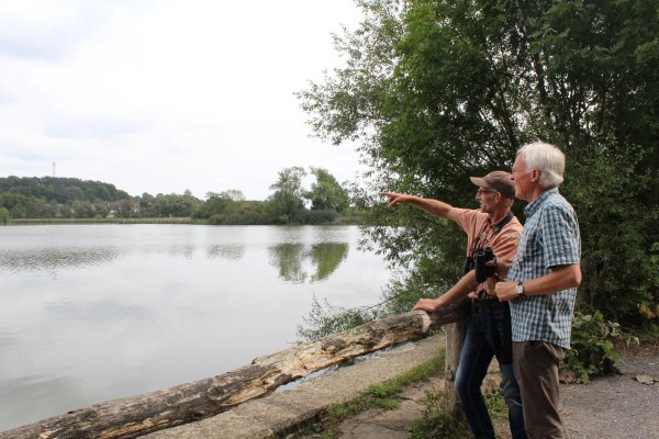 Naturvielfalt: Die Ornithologen Dietrich Horstmann und Ulrich Kuhlmann (von links) beobachten die facettenreichen Vogelarten am, im und um den Norderteich. - © Joline Heller