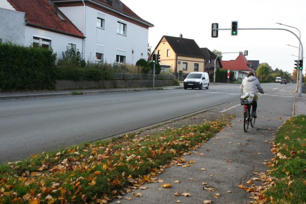 Nächstes Jahr soll umgebaut werden: Radfahrer sollen auf dem Detmolder Weg bald auf der Straße fahren müssen. - © Kirsten Fuhrmann
