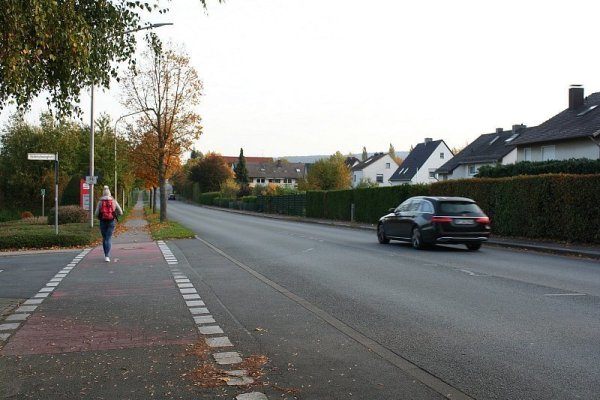 Der Detmolder Weg ist gespickt von zahlreichen Ausfahrten und Einmündungen. Deshalb will die Stadt die Radfahrer dort eigentlich lieber auf einen Schutzstreifen auf der Straße schicken. Das soll sicherer sein. - © Kirsten Fuhrmann