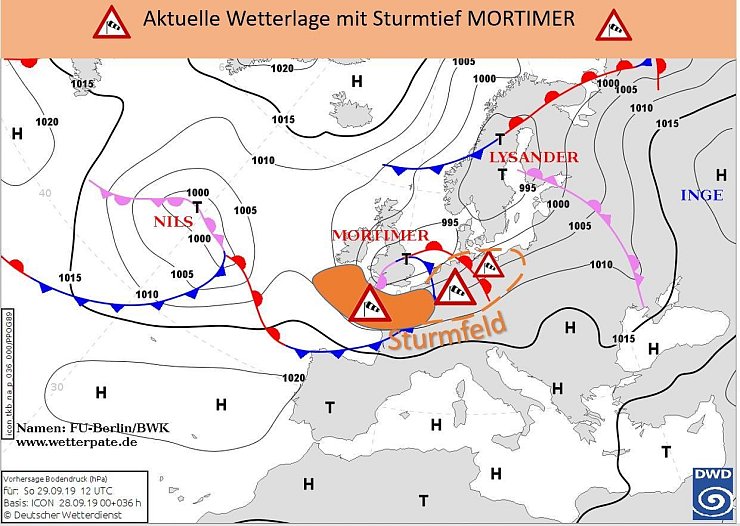 Sturmtief Mortimer zieht über Europa. - © DWD