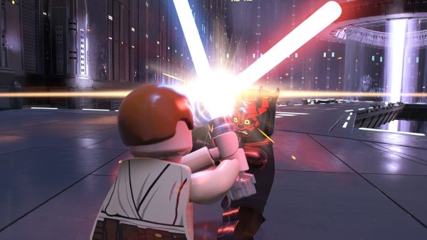 Warum so grimmig? Hier kämpfen die Lego-Versionen von Obi Wan Kenobi und Darth Maul gegeneinander. - © The LEGO Group/STAR WARS & Lucasfilm Ltd. & Warner Bros. Entertainment Inc/dpa-tmn