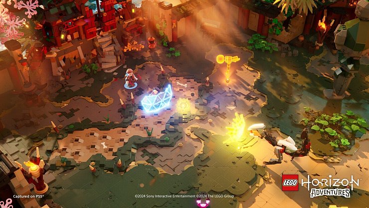 In den Kämpfen können wir den Maschinen mit allerlei Waffen und Gadgets zu Leibe rücken – oder ihre Angriffe einfach mit unserem Schild blocken. - © Guerrilla Games/Lego