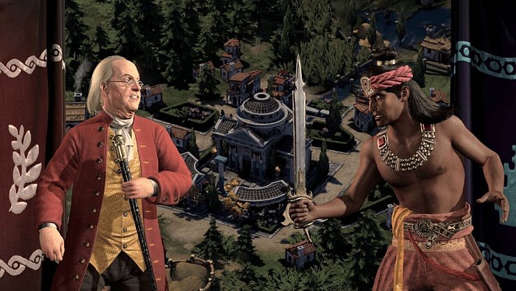 Bei der Vielzahl sowie Diversität der Anführer sind auch Aufeinandertreffen aus sehr unterschiedlichen Zeitlinien möglich. Hier sind Benjamin Franklin und Aśoka Adiraja zu sehen. - © 2K Games