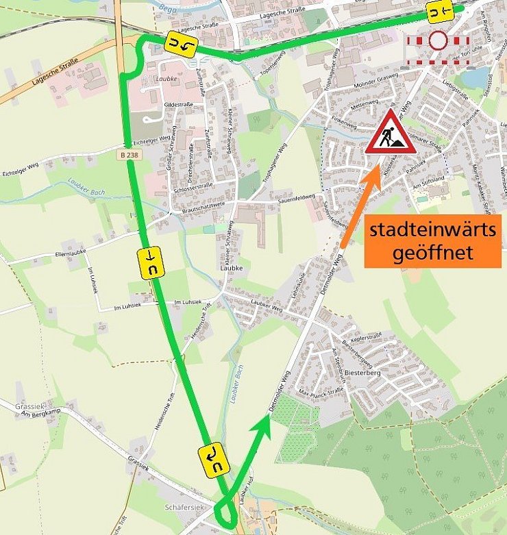 Für die Zeit der Sperrung des Detmolder Wegs gilt die Westumgehung als Umleitungsstrecke. - © Till Brand, Open Street Map, Pixabay