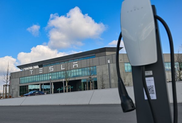 Die Tesla-Gigafactory in Grünheide. - © Patrick Pleul/dpa