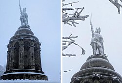 Das Hermannsdenkmal erscheint in wei&szlig;er Pracht: Der erste Schnee ist in Lippe gefallen. - Landesverband Lippe