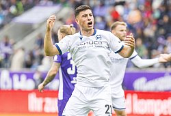 15.09.2024, xomx, Fussball 3.Liga, Erzgebirge Aue - Arminia Bielefeld emspor, v.l. jubelt, Torjubel, Tor, Goal, Jubel, F - IMAGO/Jan Huebner