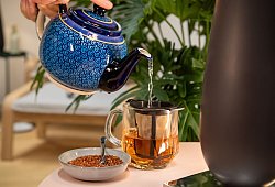 Ein Mann macht sich ein Glas Rooibos-Tee mit hei&szlig;em Wasser - Christin Klose/dpa-tmn