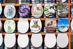 Toilettensitze hängen in einem Baumarkt - Jonas Güttler/dpa/dpa-tmn