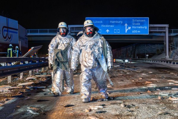 Bei einem Verkehrsunfall auf der A1 sind tausende Fische verendet. - © JOTO/dpa
