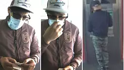 Der Tatverd&auml;chtige trug nach Angaben der Polizei eine blaue Jacke der Marke Guess, eine Hose in Camouflage-Optik, eine zweifarbige Basecap Snowboarding und eine Brille. Er hat einen Vollbart und dunkle Haare. - &copy; Polizei Lippe