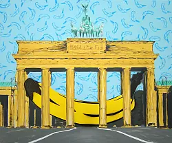 "Wir lieben die Vereinigung" von Thomas Baumgärtel, 2003, Spraylack und Acryl auf Nessel. - © VG Bild-Kunst Bonn, 2025/Thomas Baumgärtel