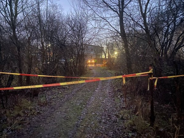 Die litauische Polizei sperrt die Straße, während Ermittler und Einsatzkräfte an der Absturzstelle arbeiten. - © Alexander Welscher/dpa