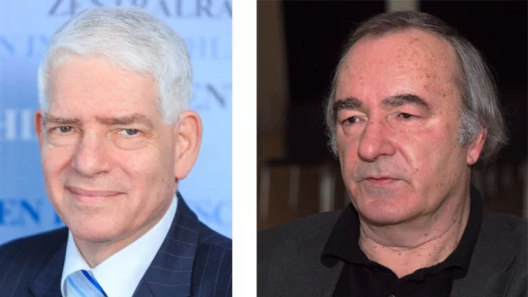 Josef Schuster, Vorsitzender des zentralrats der Juden (links im Bild) und Matitjahu Kellig aus der &ouml;rtlichen j&uuml;dischen Gemeinde.