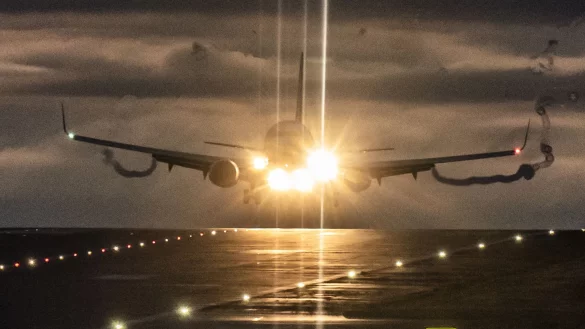 Landung während eines Sturms auf dem Flughafen Leeds Bradford. (Archivbild) - © Danny Lawson/PA Wire/dpa